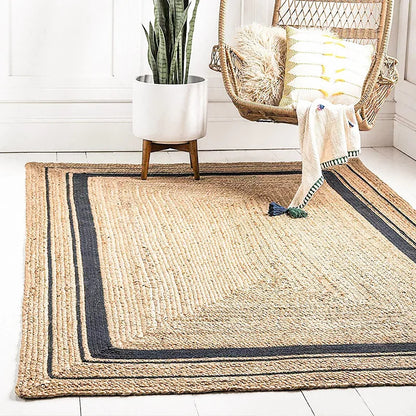 Textured Jute Rug | 15.7" x 23.6" to 47.2" x 82.7" | Black & White Border | Area Rug | Natural Durable Weave | Brick by Brick