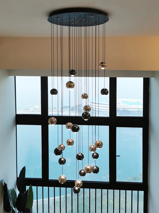 Modern Crystal Pendant Chandelier | H 59.1 - 98.4 in | Black Gold LED Ceiling Light | Luxury Lighting | Brick by Brick