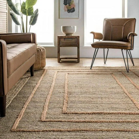 Japandi Rug | Natural Jute Area Rug | Unisex | Geometric Pattern