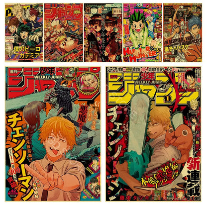 Anime Wall Art Collection | 7.9 - 19.7 in | Kraft Paper Canvas Prints | Chainsaw Man, Attack on Titan, Haikyuu | Unframed | Brick by Brick