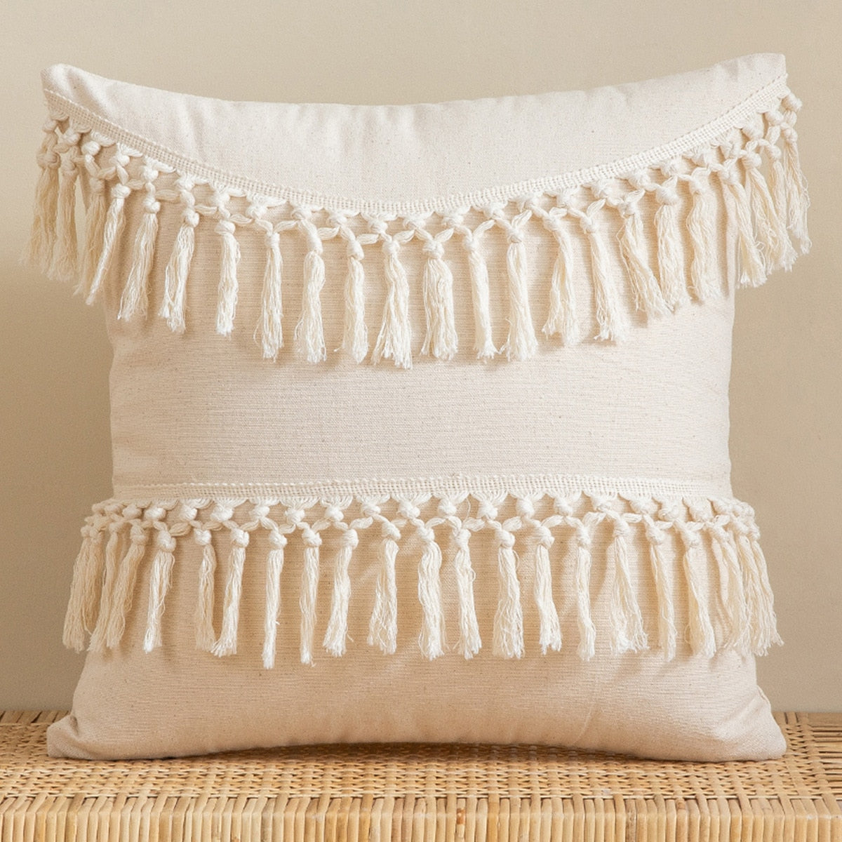 Japandi Cotton Linen Pillow Cover | Beige Woven Design | Modern Cushion Case | Minimalist Home Décor | Brick by Brick