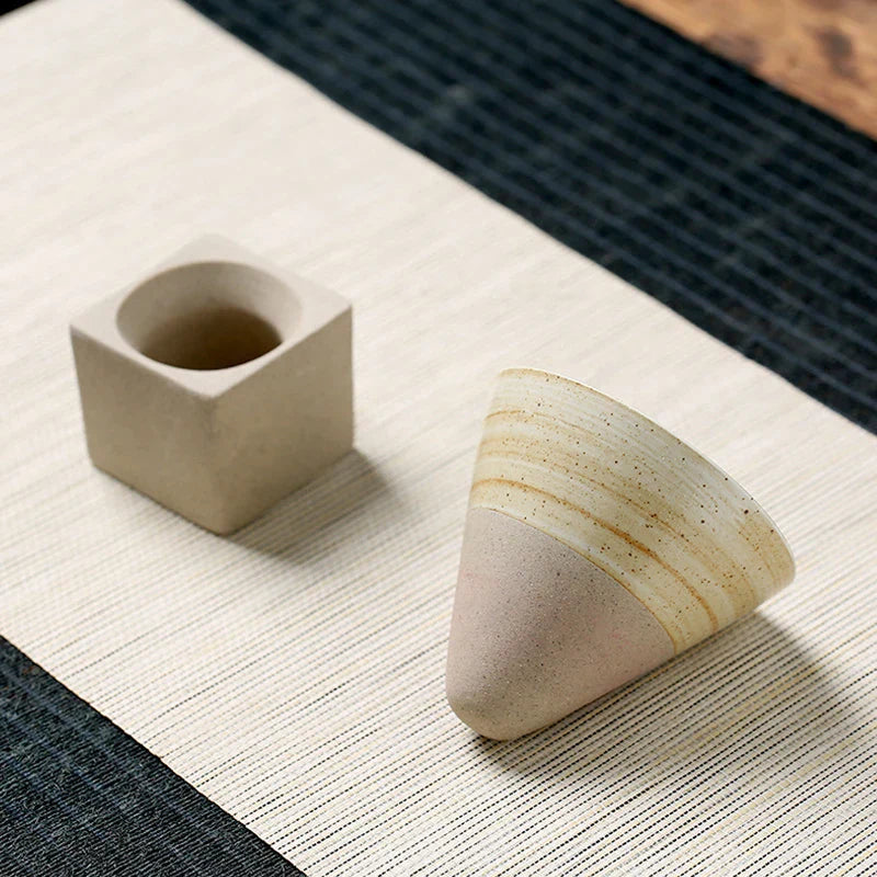 Cone‑Shaped Espresso Cup – Vintage Style Ceramic - with Stand-Brick by Brick London-Brick By Brick London