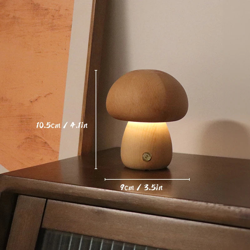 Wooden Mushroom Lamp | H4.1 - H6.5 in | USB Rechargeable | Dimmable Decorative Light | Brick by Brick