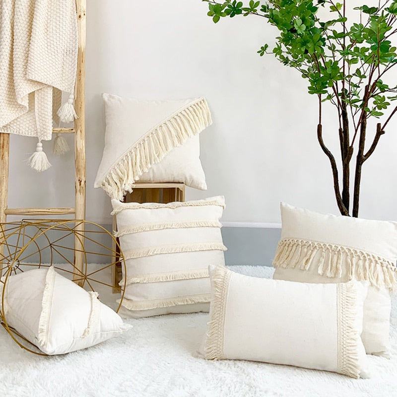 Japandi Cotton Linen Pillow Cover | Beige Woven Design | Modern Cushion Case | Minimalist Home Décor | Brick by Brick