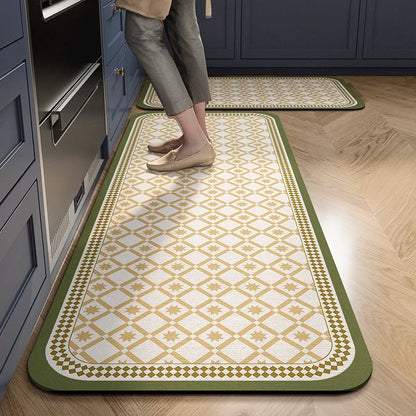 Retro Tile Kitchen Mat | Non-Slip Crystal Velvet Rug | Absorbent Washable Entryway Carpet | Brick by Brick