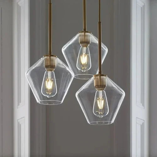 Amber Glass LED Chandelier | Modern Dimmable Pendant Light | Indoor Bedroom Living Room | Brick by Brick