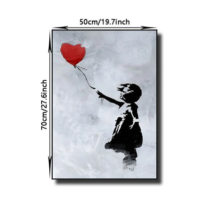 Street Graffiti Wall Art Canvas | 7.9 - 21.7 in | Banksy Girl with Balloon Poster | Modern Abstract Decor | Unframed | Brick by Brick