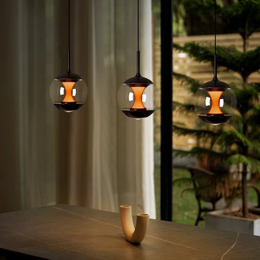 LED Glass Pendant Light |  6.3 x 11.2 in | White Shade | Dimmable with Remote | Adjustable Lighting | Brick by Brick