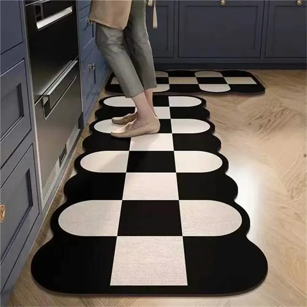 Retro Tile Kitchen Mat | Non-Slip Crystal Velvet Rug | Absorbent Washable Entryway Carpet | Brick by Brick