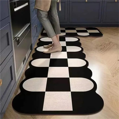 Retro Tile Kitchen Mat | Non-Slip Crystal Velvet Rug | Absorbent Washable Entryway Carpet | Brick by Brick