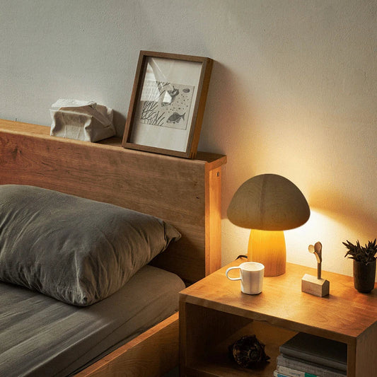 Wooden Mushroom Lamp | H4.1 - H6.5 in | USB Rechargeable | Dimmable Decorative Light | Brick by Brick