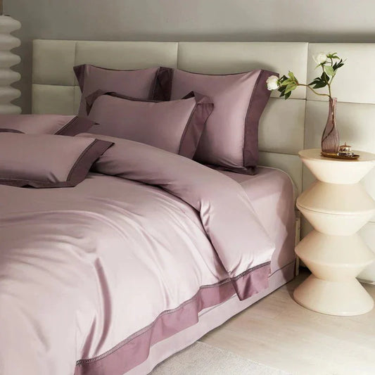 Egyptian Cotton Bedding Set | 78.7 - 86.6 in | Mauve Two-Tone Design | Soft Breathable Duvet Cover | Brick by Brick