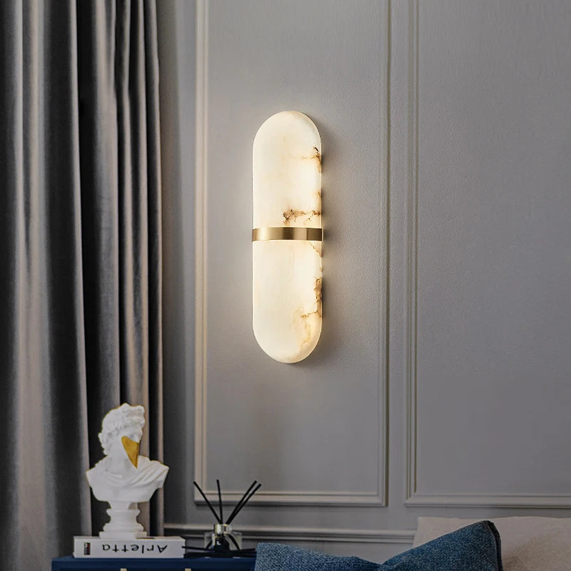 Marble LED Wall Light  | 15.7 x 3.5 in | Semi-Cylinder Light | Imitation Marble Decor Fixture | Brick by Brick