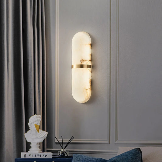 Marble LED Wall Light  | 15.7 x 3.5 in | Semi-Cylinder Light | Imitation Marble Decor Fixture | Brick by Brick
