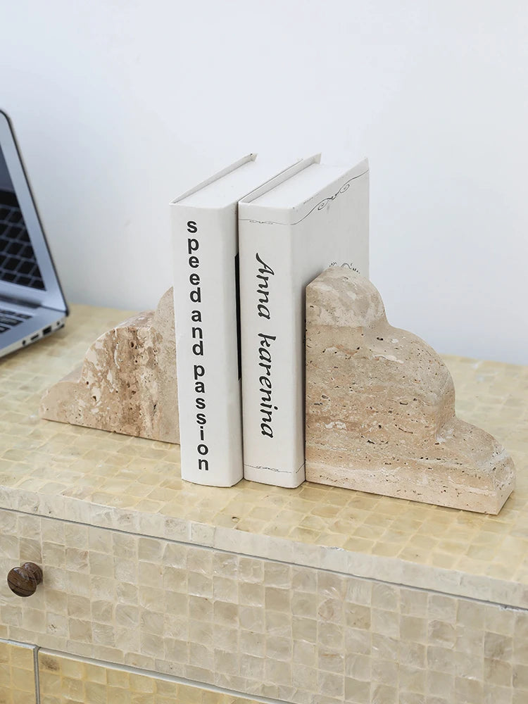Nordic Travertine Bookends Set | 11.8 x 5.9 x 2 in | Natural Stone Decor | Wabi-Sabi Style | Brick by Brick