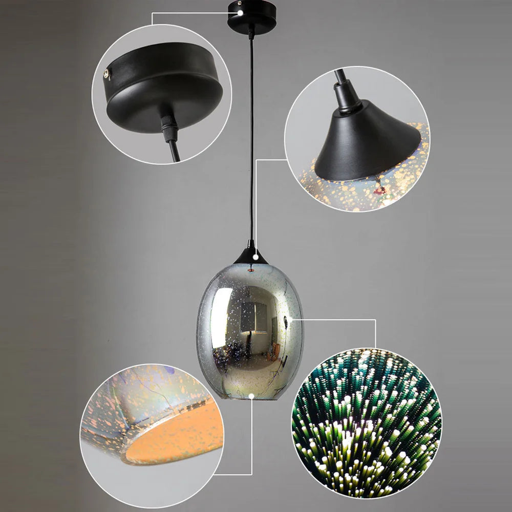 3D Fireworks Glass Pendant Light | 8.66 × 12.59 in | Modern Ceiling Lamp | Adjustable Hanging Fixture | Brick by Brick