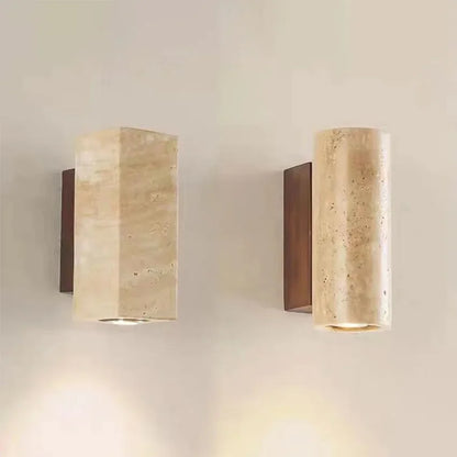 Wabi Sabi Marble Wall Lamp | 2.5 x 6.3 in | LED Bedside Sconce Light | Travertine Wood Design for Bedroom Living Room | Brick by Brick