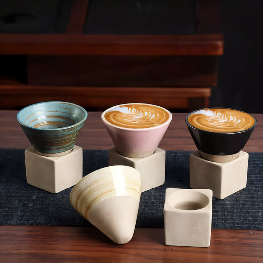 Cone‑Shaped Espresso Cup – Vintage Style Ceramic - with Stand-Brick by Brick London-Brick By Brick London