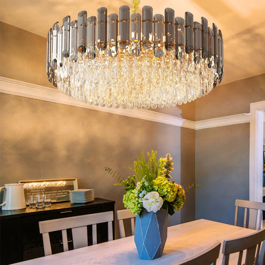Crystal Chandelier | 15.7 × 29.9 in | 4-Layer Modern Pendant Light | Adjustable Ceiling Lamp with 3 Lights | Brick by Brick