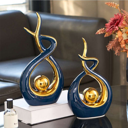 Abstract Ceramic Sculpture | Modern Decor with Gold Accents | Shelf or Desk Ornament