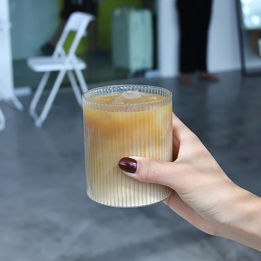 Ribbed Glass Tumbler | 250ml to 350ml | Heat Resistant Vertical Stripe Cup | Nordic Drinking Glass | Brick by Brick
