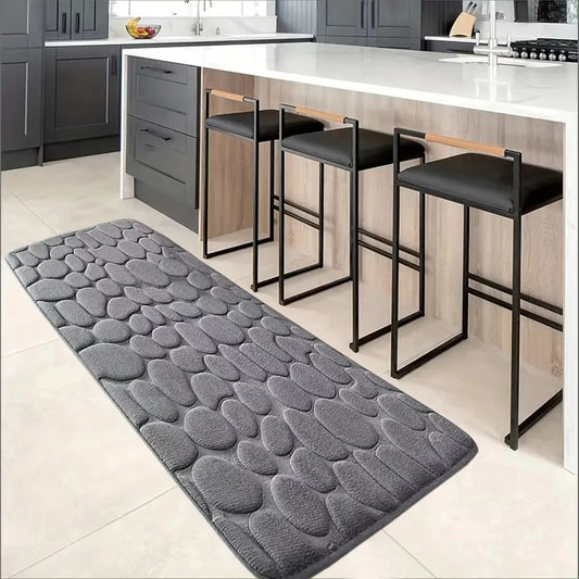 Cobblestone Kitchen Mat | L23.62-62.63 in | Non-Slip Washable Polyester Rug | Absorbent Home Floor Carpet | Brick by Brick
