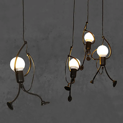 Little Man Iron Chandelier | Modern Creative LED Pendant | Black E27 Flush Mount Light | Brick by Brick
