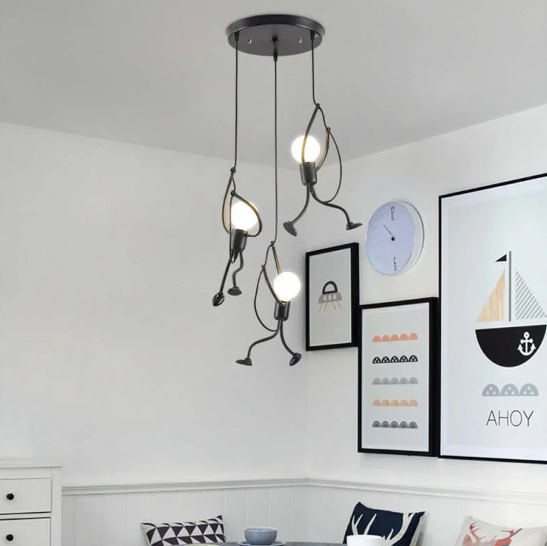 Little Man Iron Chandelier | Modern Creative LED Pendant | Black E27 Flush Mount Light | Brick by Brick