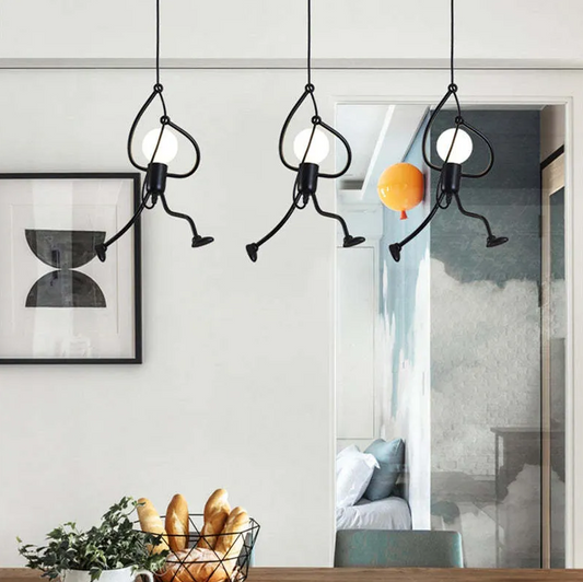 Little Man Iron Chandelier | Modern Creative LED Pendant | Black E27 Flush Mount Light | Brick by Brick