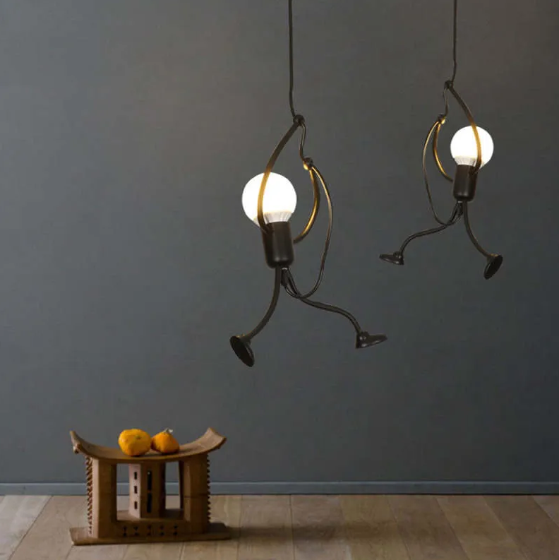 Little Man Iron Chandelier | Modern Creative LED Pendant | Black E27 Flush Mount Light | Brick by Brick