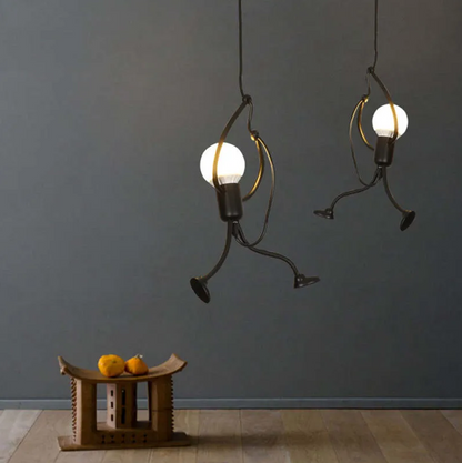 Little Man Iron Chandelier | Modern Creative LED Pendant | Black E27 Flush Mount Light | Brick by Brick