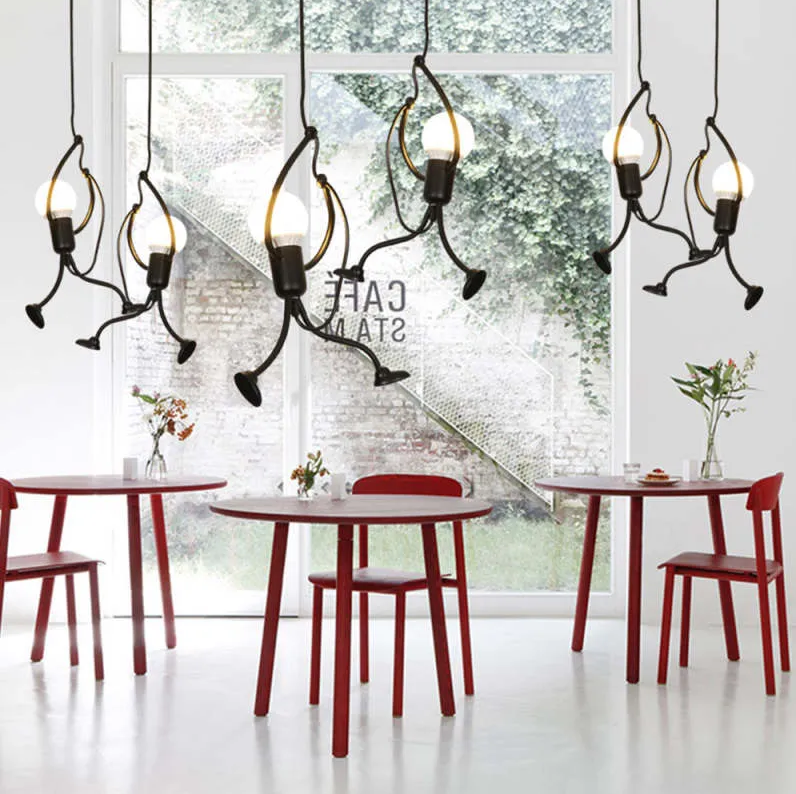 Little Man Iron Chandelier | Modern Creative LED Pendant | Black E27 Flush Mount Light | Brick by Brick