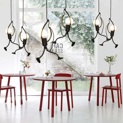 Little Man Iron Chandelier | Modern Creative LED Pendant | Black E27 Flush Mount Light | Brick by Brick