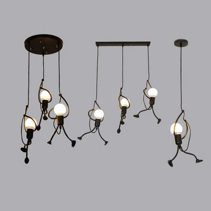 Little Man Iron Chandelier | Modern Creative LED Pendant | Black E27 Flush Mount Light | Brick by Brick