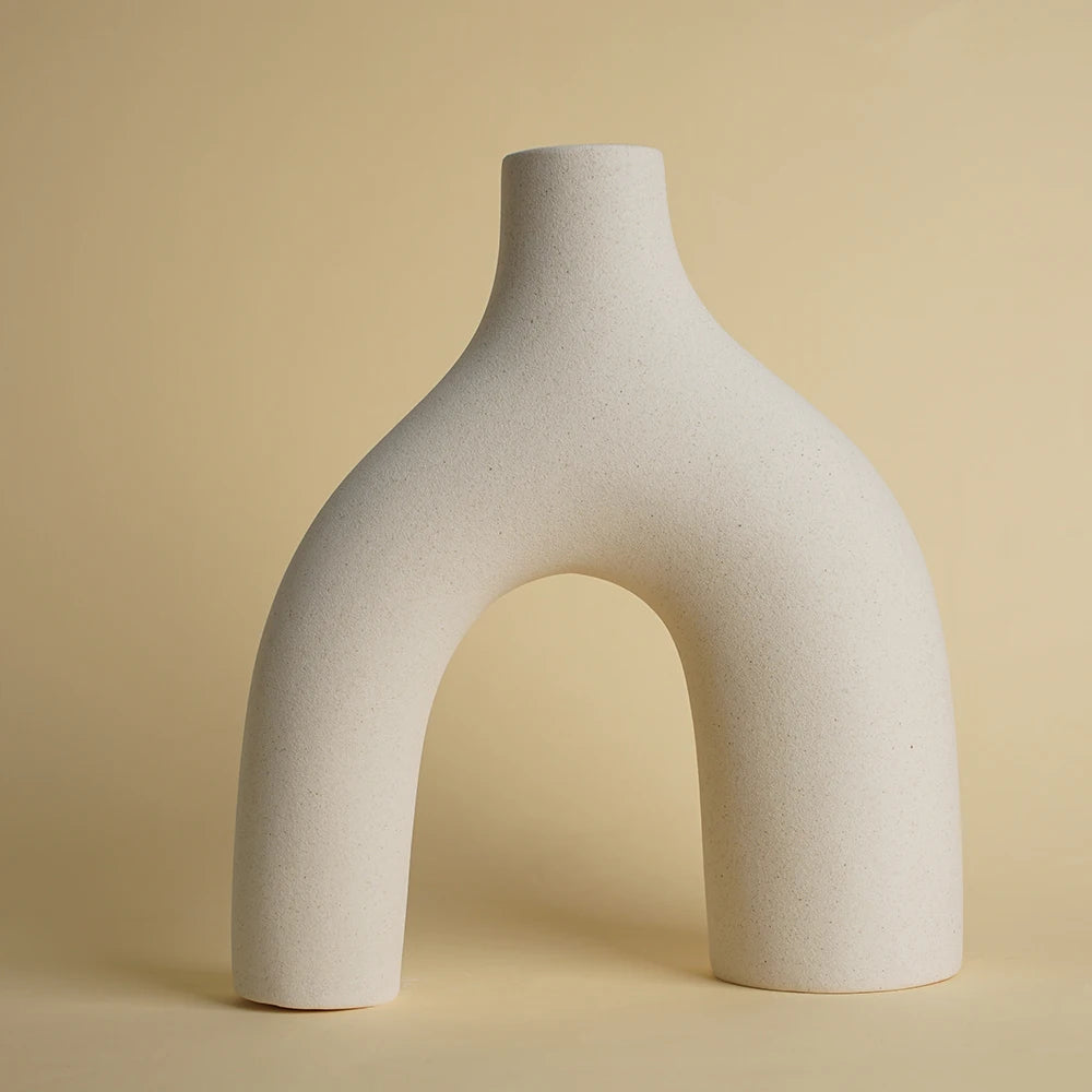 Sculptural Ceramic Flower Vase – Unique Arching Design for Modern Home Decor, Neutral Color and Sandy Texture 2