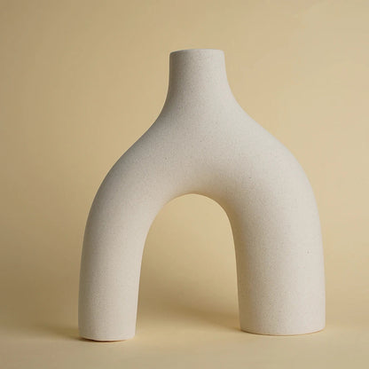 Sculptural Ceramic Flower Vase – Unique Arching Design for Modern Home Decor, Neutral Color and Sandy Texture 2