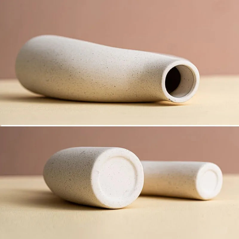 Sculptural Ceramic Flower Vase – Unique Arching Design for Modern Home Decor, Neutral Color and Sandy Texture 3
