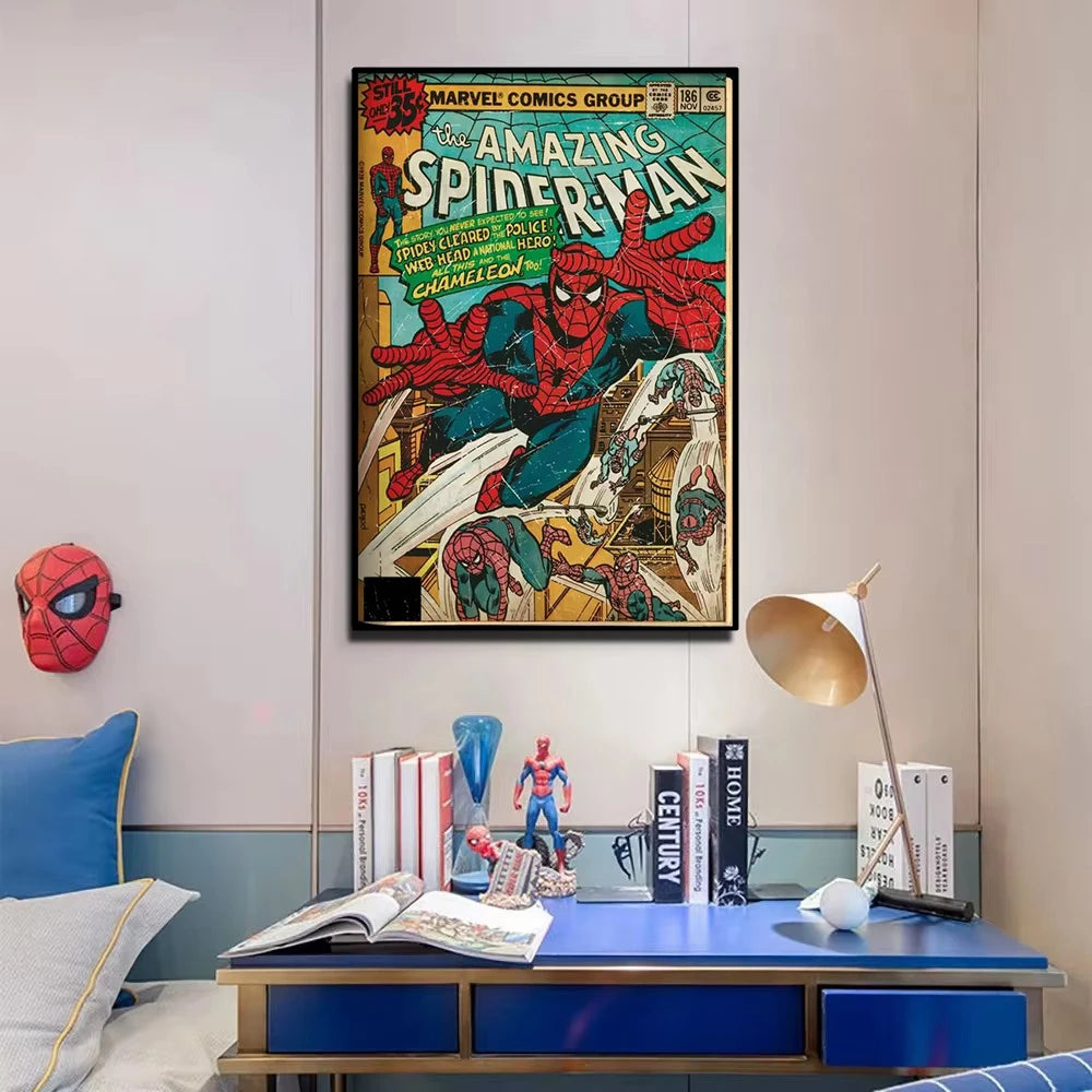 Spider-Man Canvas Wall Art | 5.1 - 21.7 in | Retro Marvel Superhero Poster | Unframed | Brick by Brick