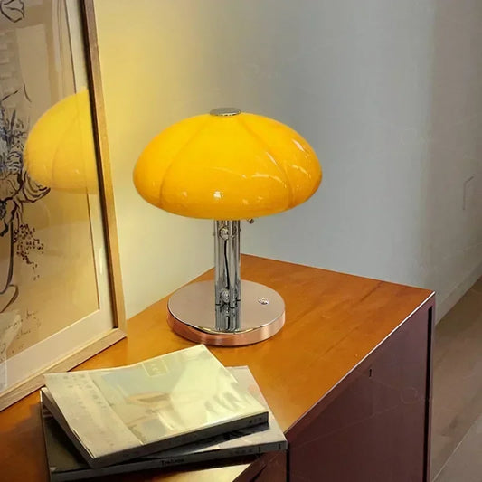 Bauhaus Mushroom Table Lamp | D11.4 in × H13.8 in| Mid Century Modern Retro Design | Creative Light in Orange | Brick by Brick