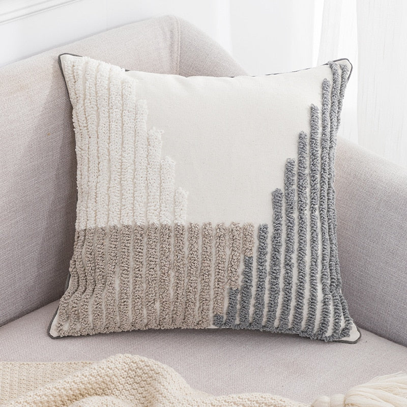 Graphic Japandi Pillowcase | Cotton Linen | Beige Gray Cushion Cover | Modern Scandinavian Japanese Style | Brick by Brick