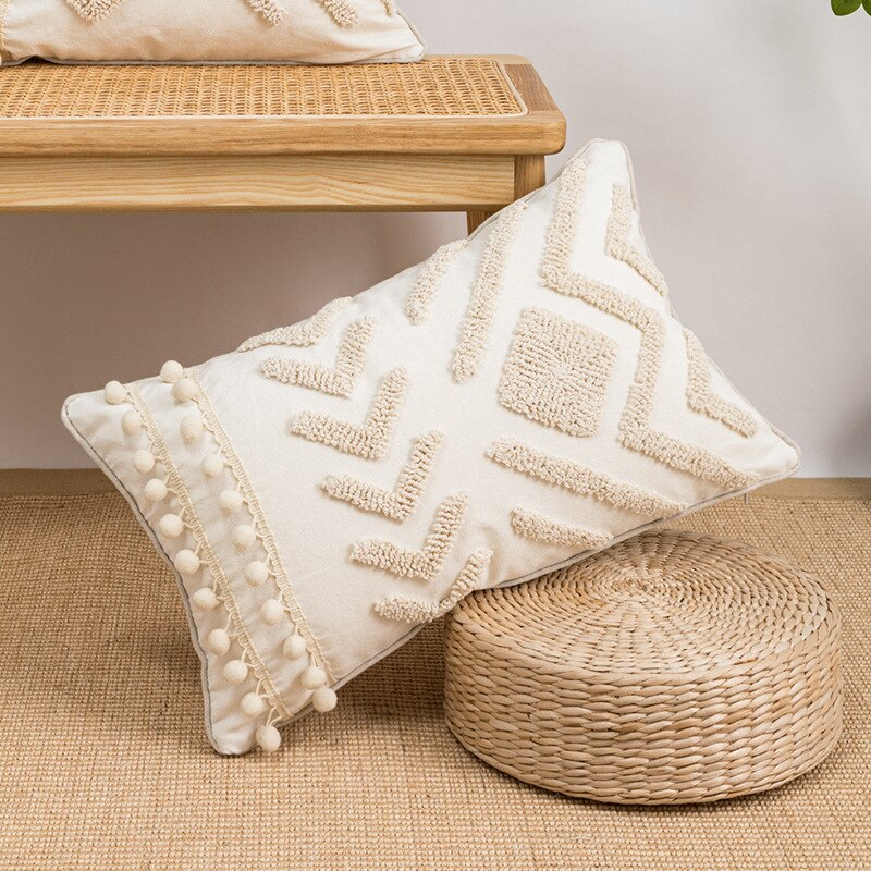 Embroidered Japandi Pillowcase | 17.72 or 19.69 in | Cotton & Linen | Soft Grey & White | Brick by Brick