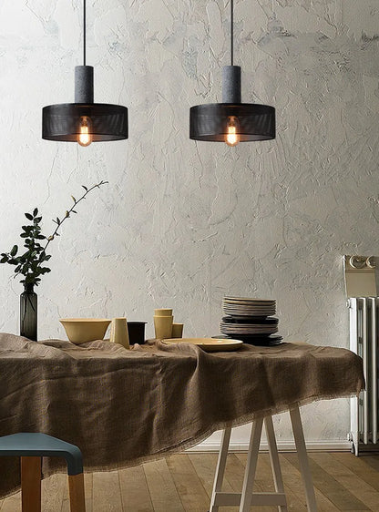 Retro Pendant Lamp | Cement and Iron Birdcage Shade | Hanging Light Fixture | E27 Socket | Brick by Brick