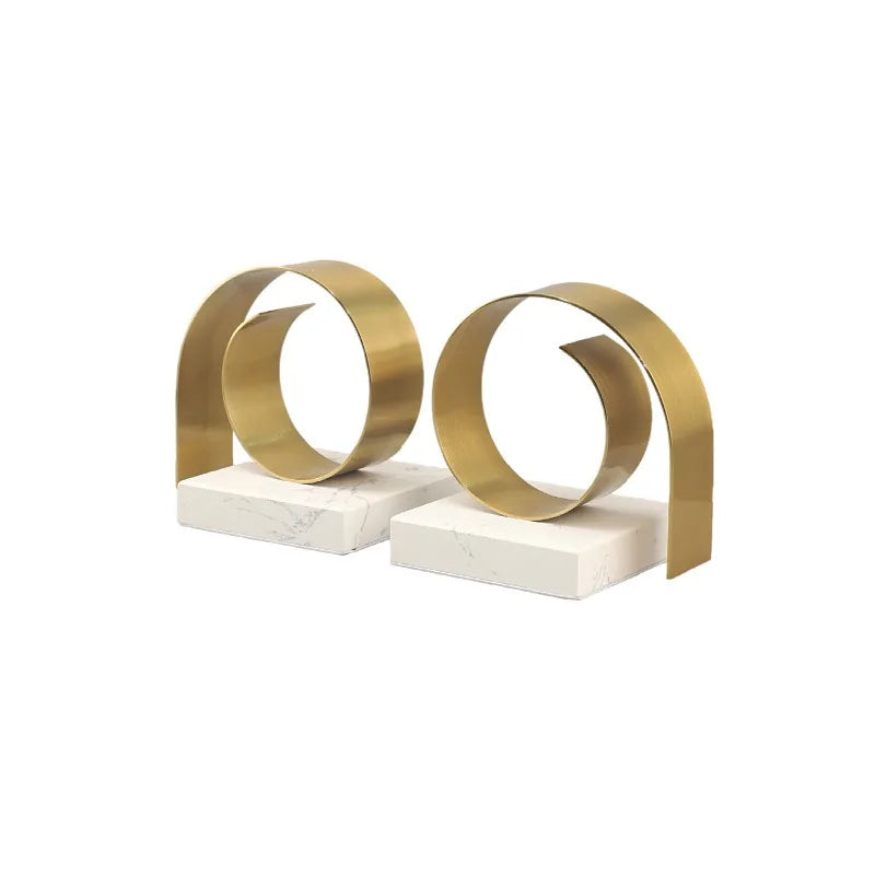 Golden Spiral Twist Bookend | 4.7 - 5.9 in | Modern Metal Decor | Marble Base | Brick by Brick
