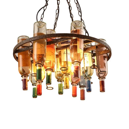 Retro Wine Bottle Pendant Lamp | H11.8 - H12.6 in | Vintage Loft Iron Chandelier | Bar Restaurant Cafe Hanging Light | Brick by Brick