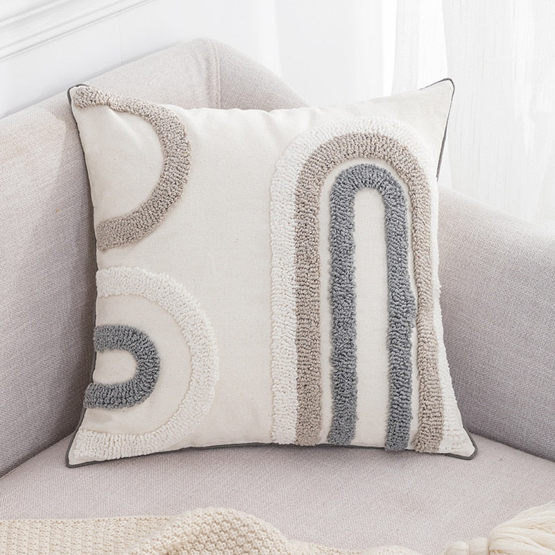 Graphic Japandi Pillowcase | Cotton Linen | Beige Gray Cushion Cover | Modern Scandinavian Japanese Style | Brick by Brick