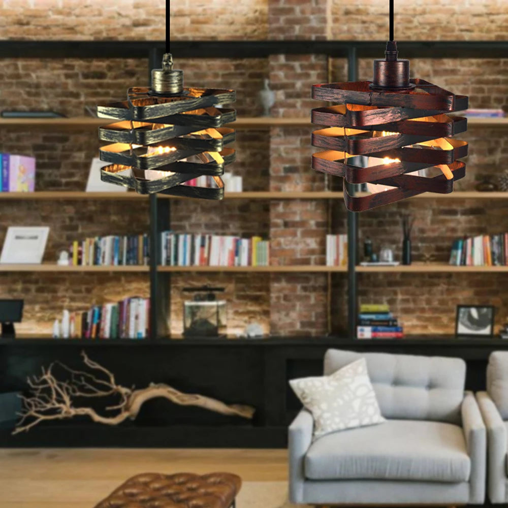 Vintage Pendant Lamp | 7.8 x 4.7 in | Rust Iron Cage Hanging Light | Industrial Loft E27 Fixture | Brick by Brick