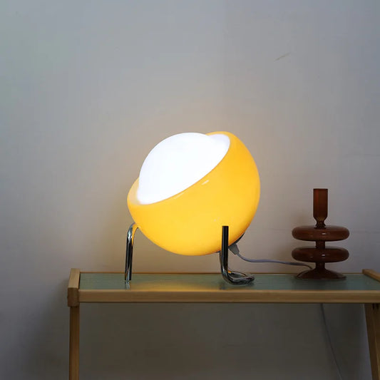 Bauhaus Glass Table Lamp | 9.1 x 9.8 in | Retro LED Night Light | Stainless Steel Base | Warm Ambient Lighting | Brick by Brick