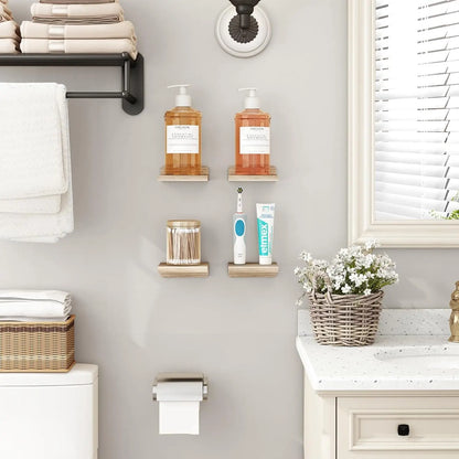 Mini Wooden Floating Shelves | 5 × 5 in | 4-Pack Wall Ledges | Rustic Home Display