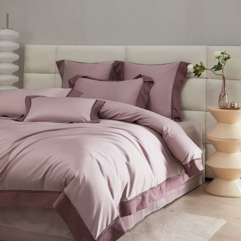 Egyptian Cotton Bedding Set | 78.7 - 86.6 in | Mauve Two-Tone Design | Soft Breathable Duvet Cover | Brick by Brick