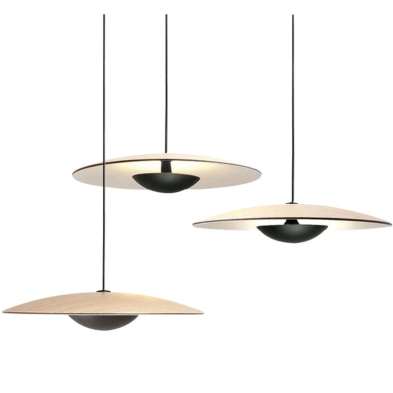 Modern Creative Chandelier | LED Ceiling Pendant Light | Black & Wood Grain Design | Adjustable Sizes | Brick by Brick